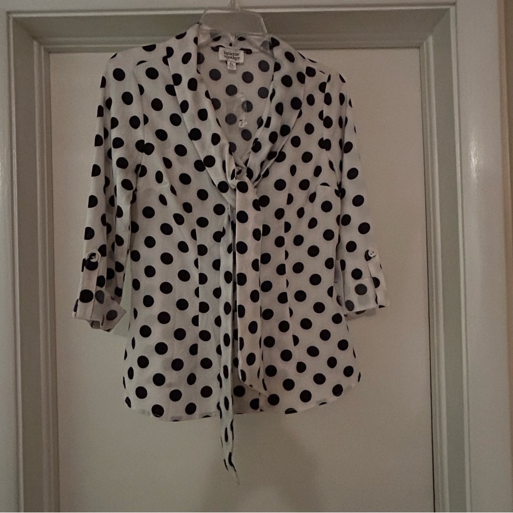 Unique Vintage Black and White Polka Dot Blouse